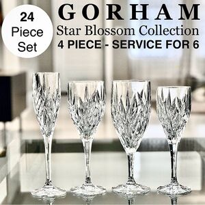 Vintage Star Blossom Crystal Stemware Set Rare 4 pc Service for 6 (24 pcs total)